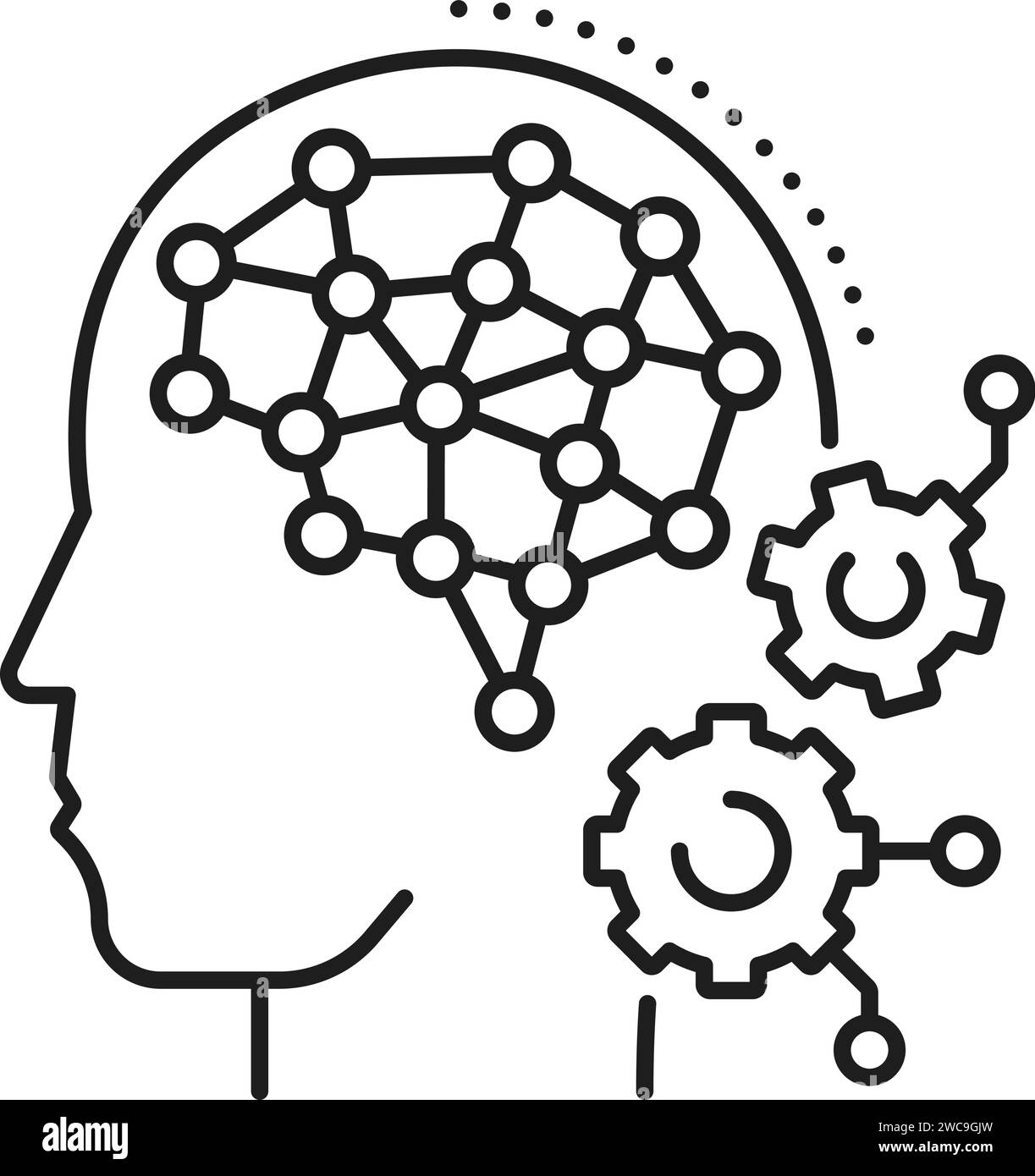 Deep Learning-Symbol für künstliche Intelligenz und maschinelles Lernen, Linienvektor. KI Mind und künstliches neuronales Netzwerk für überwachtes oder unüberwachtes Lernen, AutoMl-Algorithmen und Datenanalyse Stock Vektor