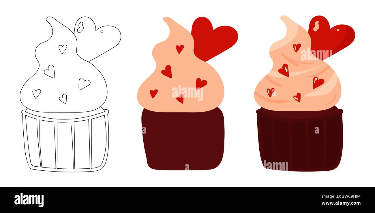 Schokoladen-Cupcake mit Sahnedeckel. Illustration zu Lebensmitteln Stock Vektor