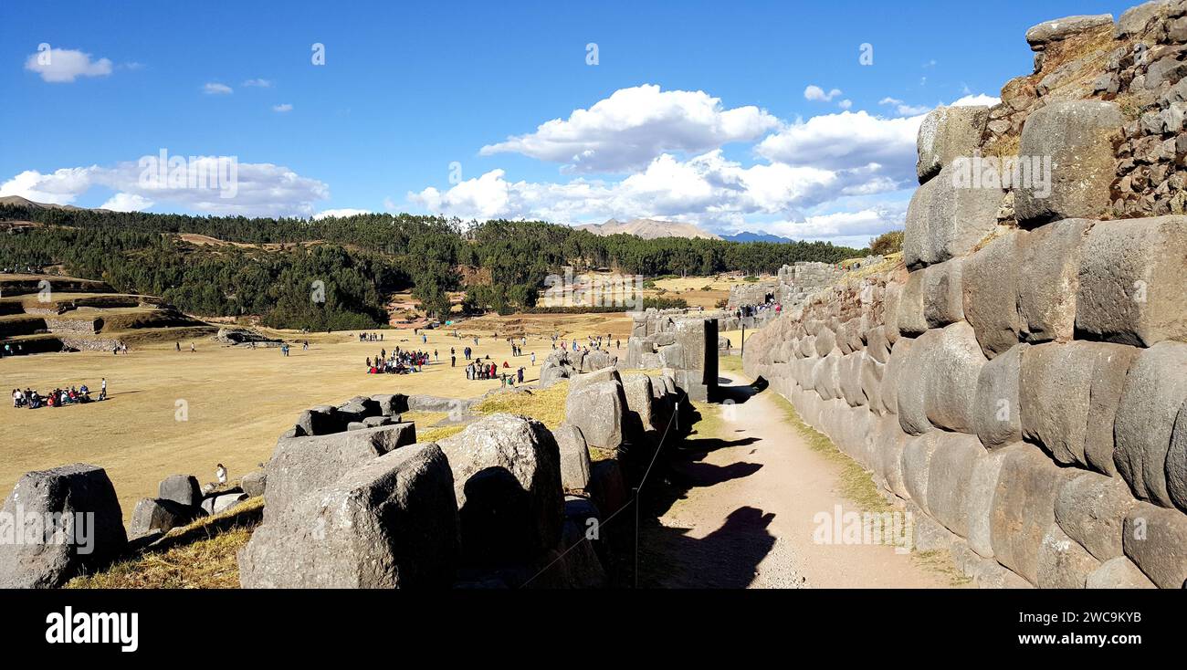Die Mauern von Saqsaywaman in Cusco, Peru. Stockfoto