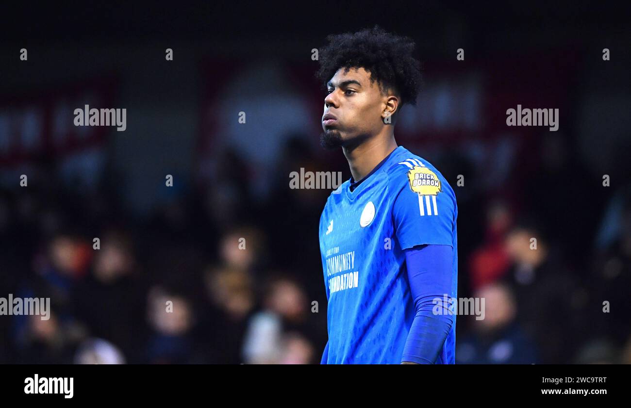 Corey Addai aus Crawley während des Sky Bet EFL League 2 Spiels zwischen Crawley Town und Salford City im Broadfield Stadium, Crawley, UK - 13. Januar 2024 Foto Simon Dack / Teleobjektive nur redaktionelle Verwendung. Kein Merchandising. Für Football Images gelten Einschränkungen für FA und Premier League, inc. Keine Internet-/Mobilnutzung ohne FAPL-Lizenz. Weitere Informationen erhalten Sie bei Football Dataco Stockfoto