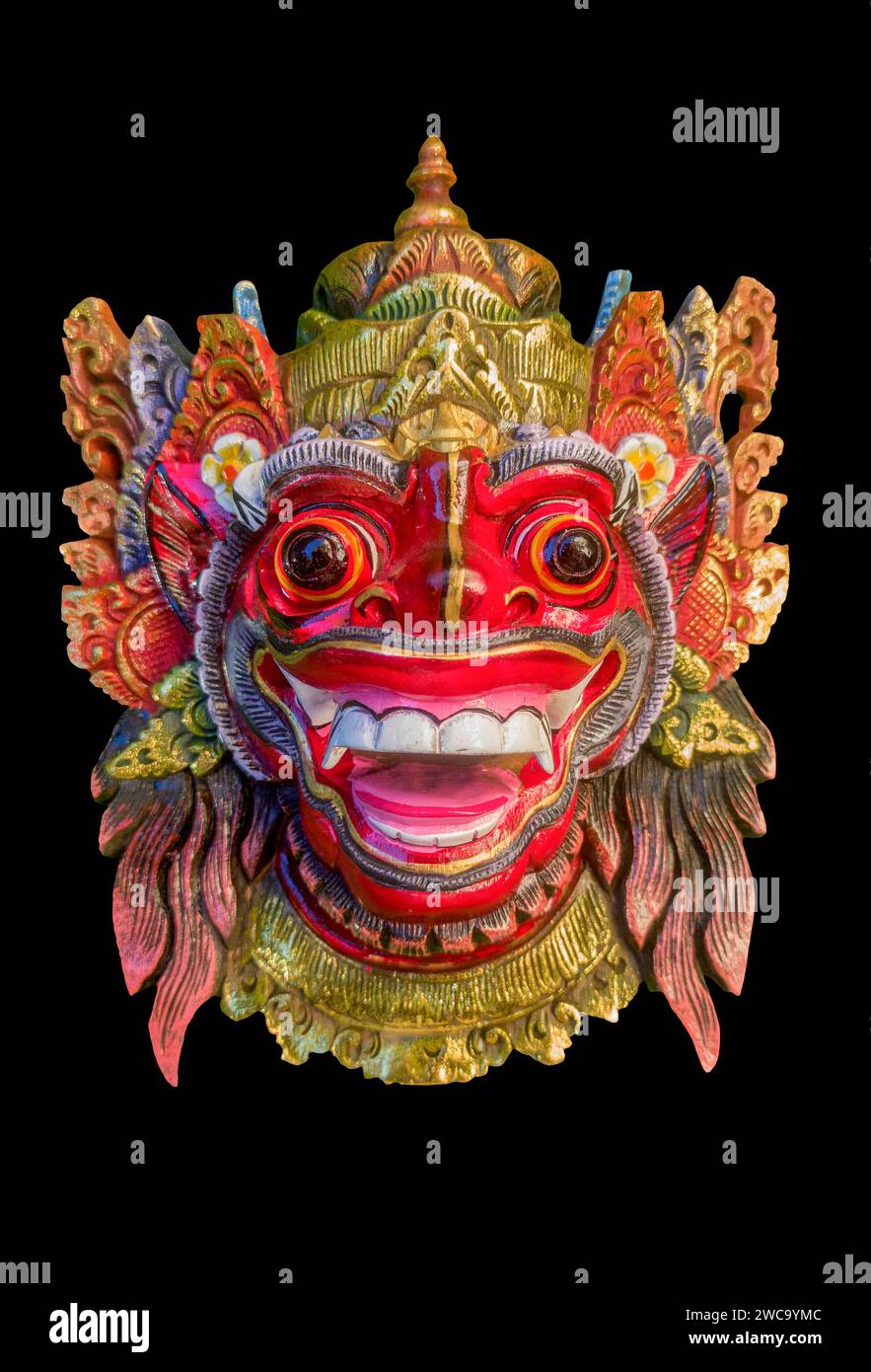 Balinesische Barong-Maske als Souvenir. Dekoratives asiatisches Souvenir mit magischen Kräften zum Schutz Ihres Zuhauses Stockfoto