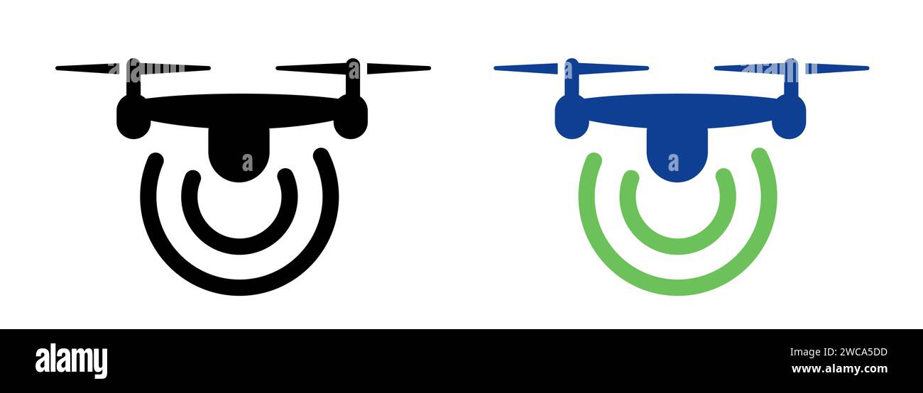Symbol für die drahtlose Drohnenverbindung in Schwarz und Blau einfaches unbemanntes Luftfahrzeug Stock Vektor