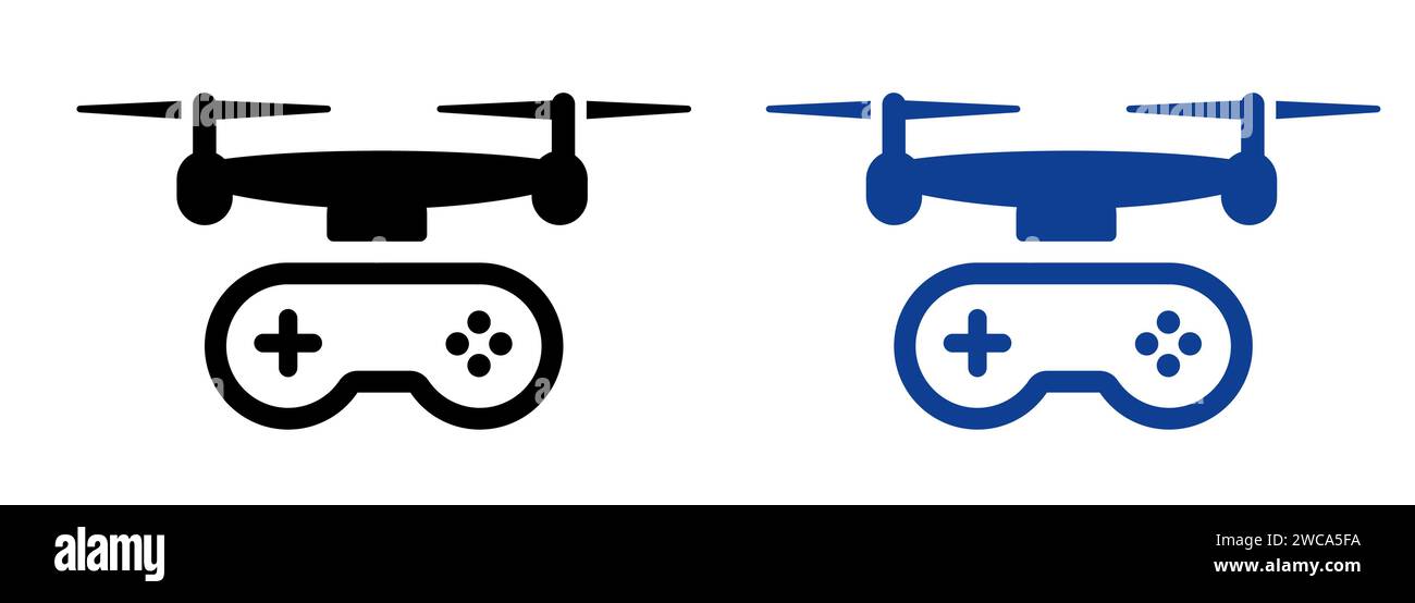 Fernbedienung für Drohnen-Symbolsatz in Schwarz und Blau einfaches unbemanntes Luftfahrzeug Stock Vektor