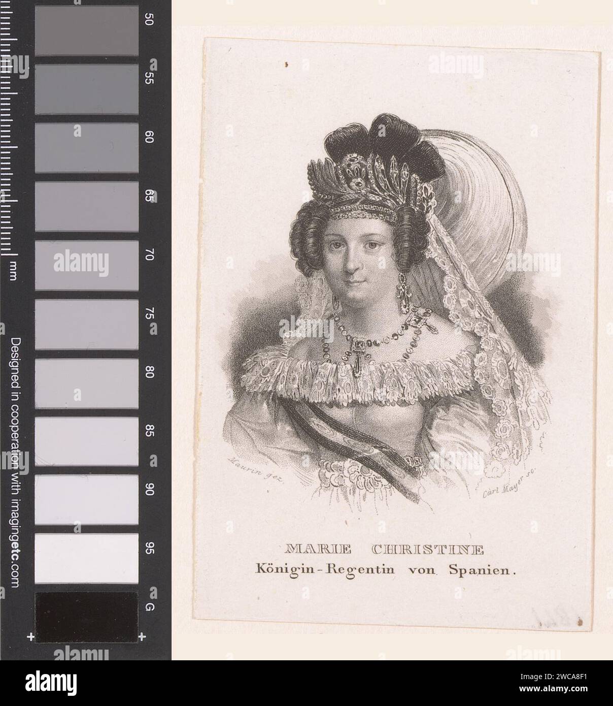 Porträt von Maria Christina von Bourbon-Sizilien als Königinnen von Spanien, Carl Mayer, nach Maurin, 1833-1868 Druck Nürnberger Papier-Stahlstich historische Personen - BB - Frau Stockfoto