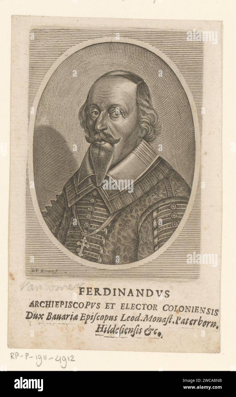 Porträt von Ferdinand van Bayern, Matthias van Sommer, 1652 Druck Kölner Papierstich historischer Personen Stockfoto