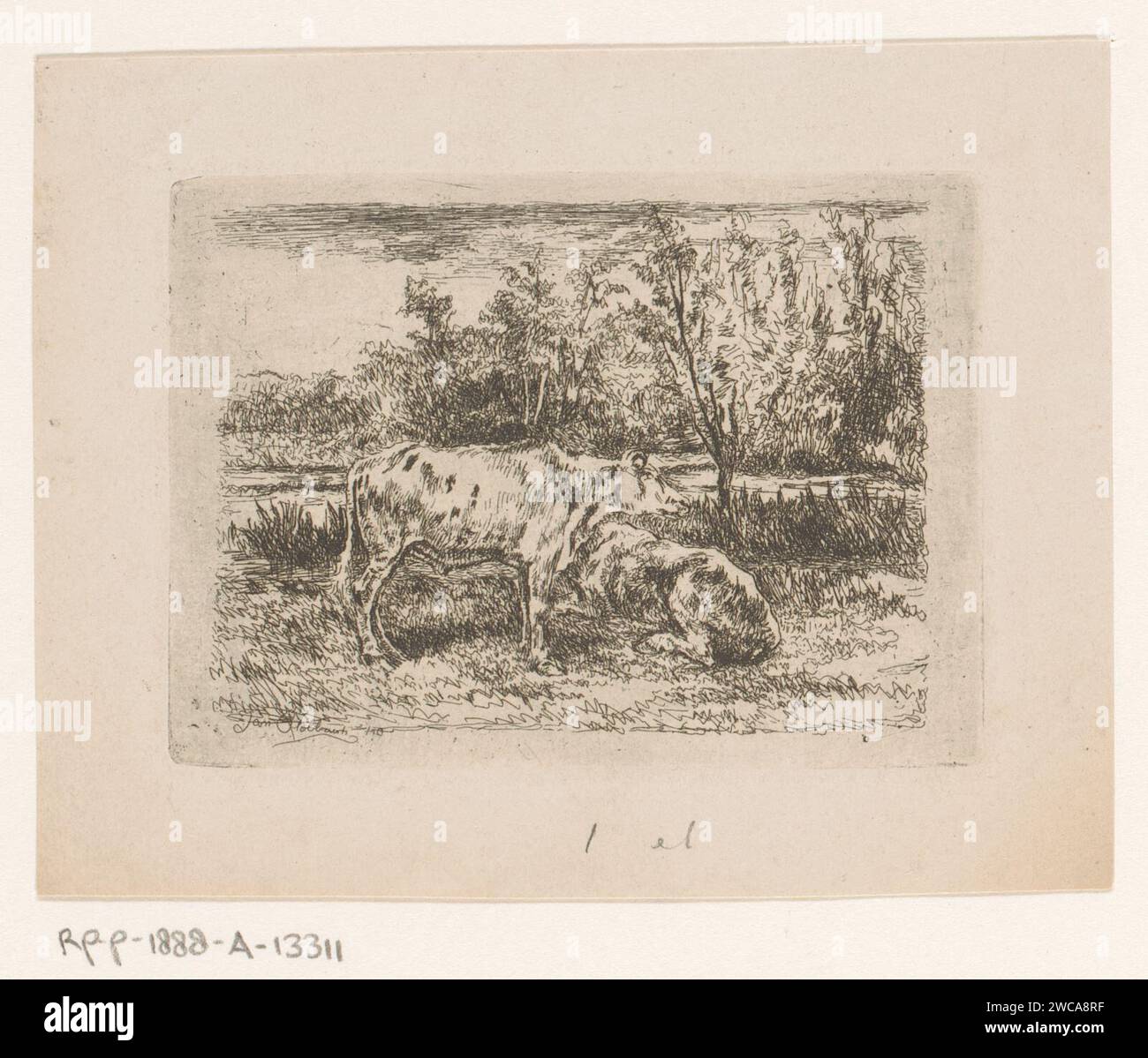 Zwei Kühe auf einer Wiese, Jan Stobbaerts, 1848 - 1879 Druckpapier, das Kuh ätzt. Wiese, Weide Stockfoto