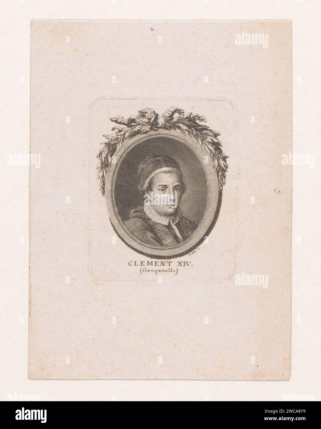 Porträt van Paus Clemens XIV., Gottlob August lieb, 1756 - 1819 Druckpapier mit Gravur historischer Personen. papst Stockfoto