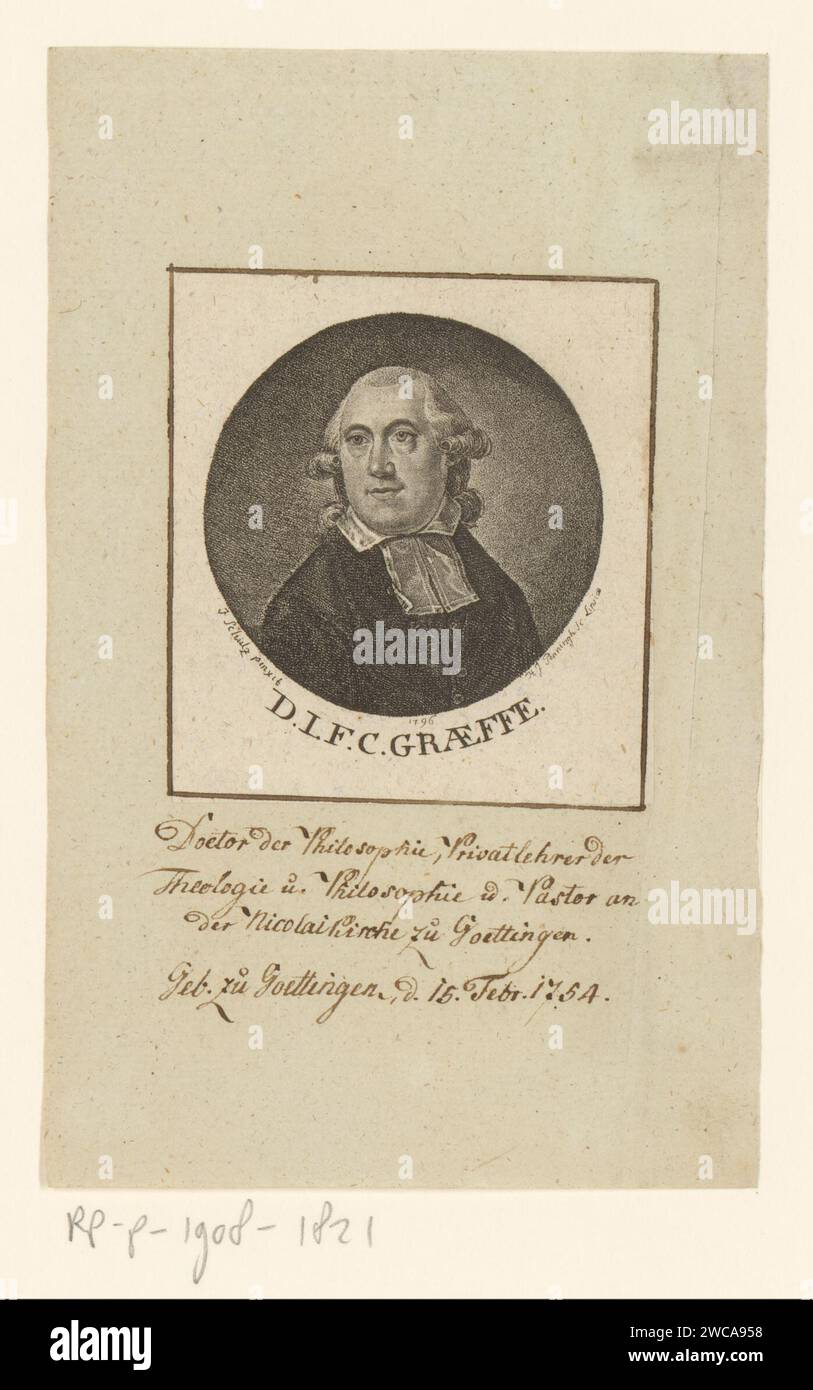 Porträt Johann Friedrich Christoph Graeffe, Heinrich Jan Penningh, nach J. Schulz, 1769 - 1849 Druckpapier, das historische Personen graviert Stockfoto