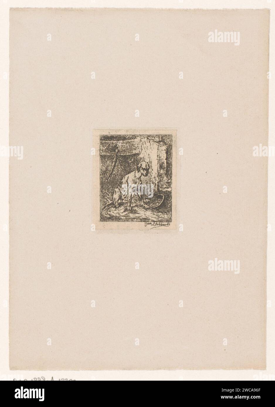 Hund in einem Loft, Jan Stobbaerts, 1848 - 1879 Druckpapier. Ätzhund Stockfoto