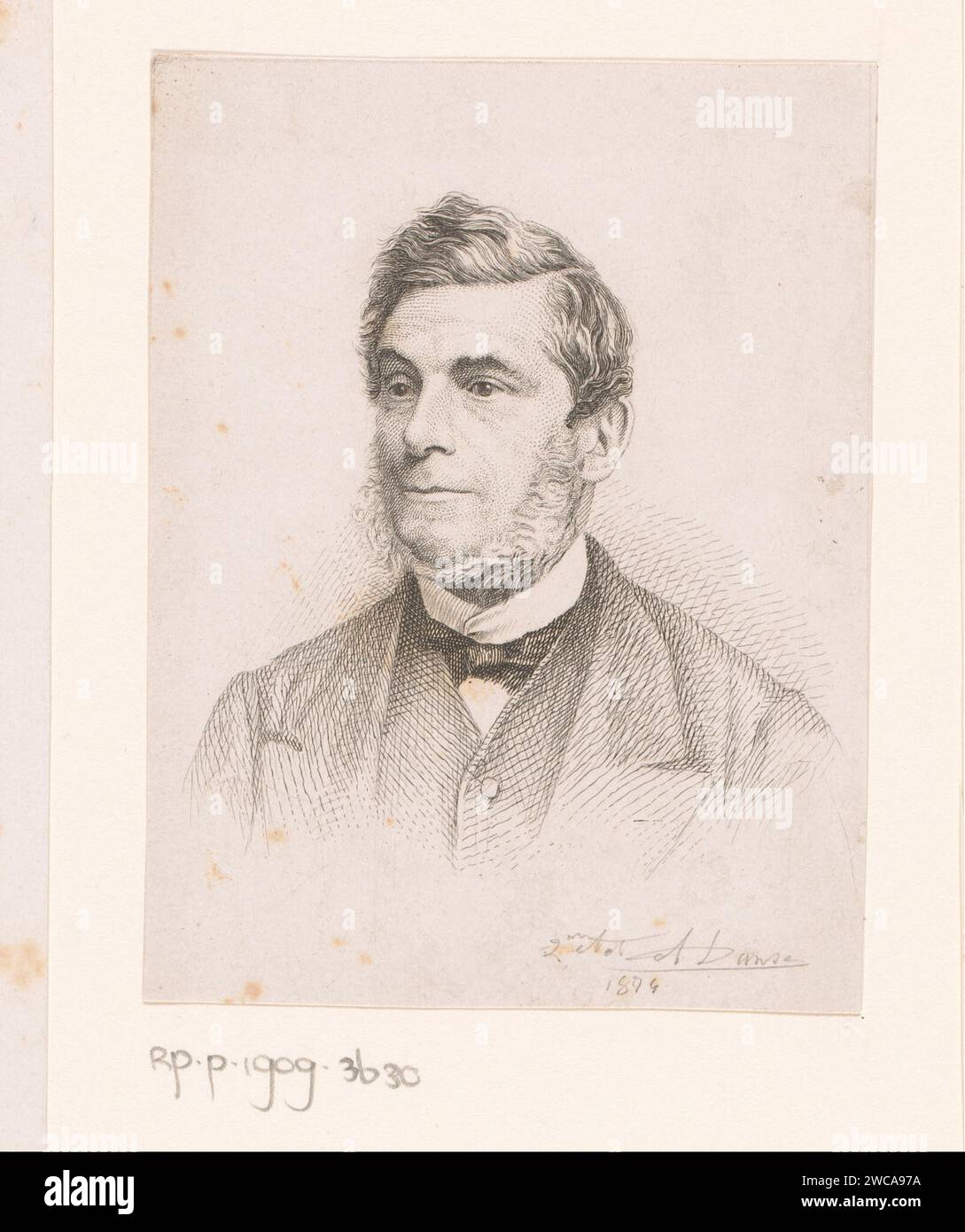 Porträt von Mr. Poelman, Auguste Danse, 1874 Druckpapier, das anonyme historische Person graviert, allein dargestellt Stockfoto