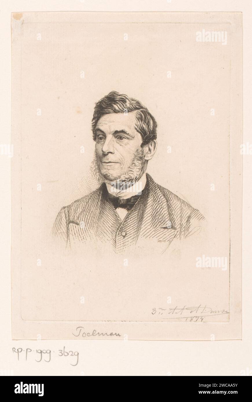 Porträt von Mr. Poelman, Auguste Danse, 1874 Druckpapier, das anonyme historische Person graviert, allein dargestellt Stockfoto