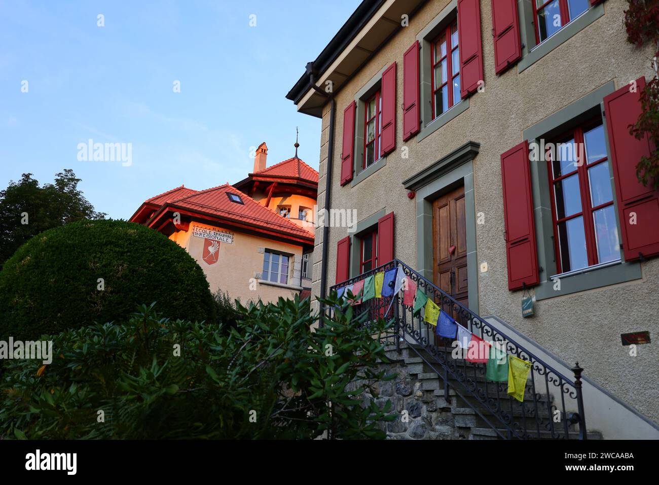 Gruyères ist eine Stadt im Bezirk Gruyère im Kanton Freiburg in der Schweiz. Stockfoto