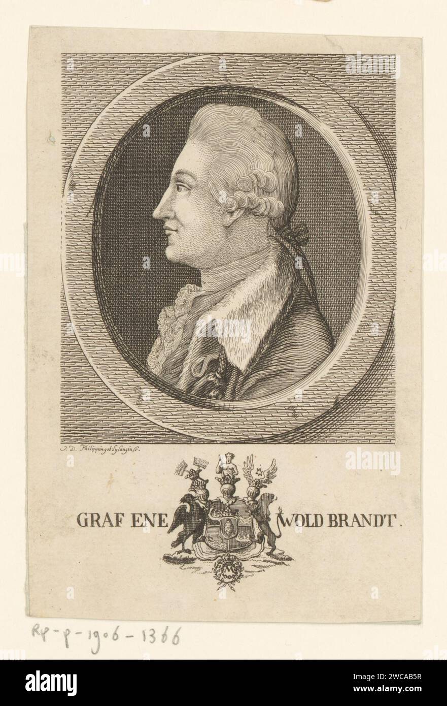 Porträt von Eenwold Brandt, Johanna Dorothea Sysang, 1752 - 1791 Druckpapierstich historischer Personen. Waffenlager, Heraldik Stockfoto