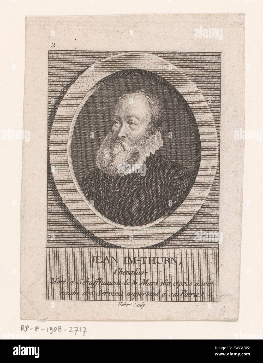 Portret van Jean Int-thurn, Franis Hubert, 1784, nummeriert oben links: 2. Historische Personen des Papierätzens Stockfoto