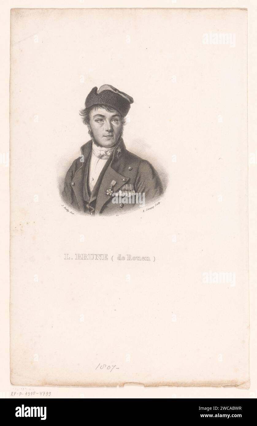 Portret van Louis Brune, Ephraim Conquy, nach Julien -Léopold Boilly, 1827 - 1843 Druck Frankreich Papier Stahl Gravur historische Personen Stockfoto