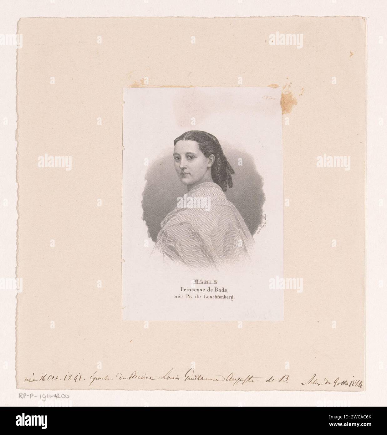 Porträt von Maria van Leuchtenberg, Carl Mayer, 1864 Druckpapier Stahlstich historischer Personen Stockfoto