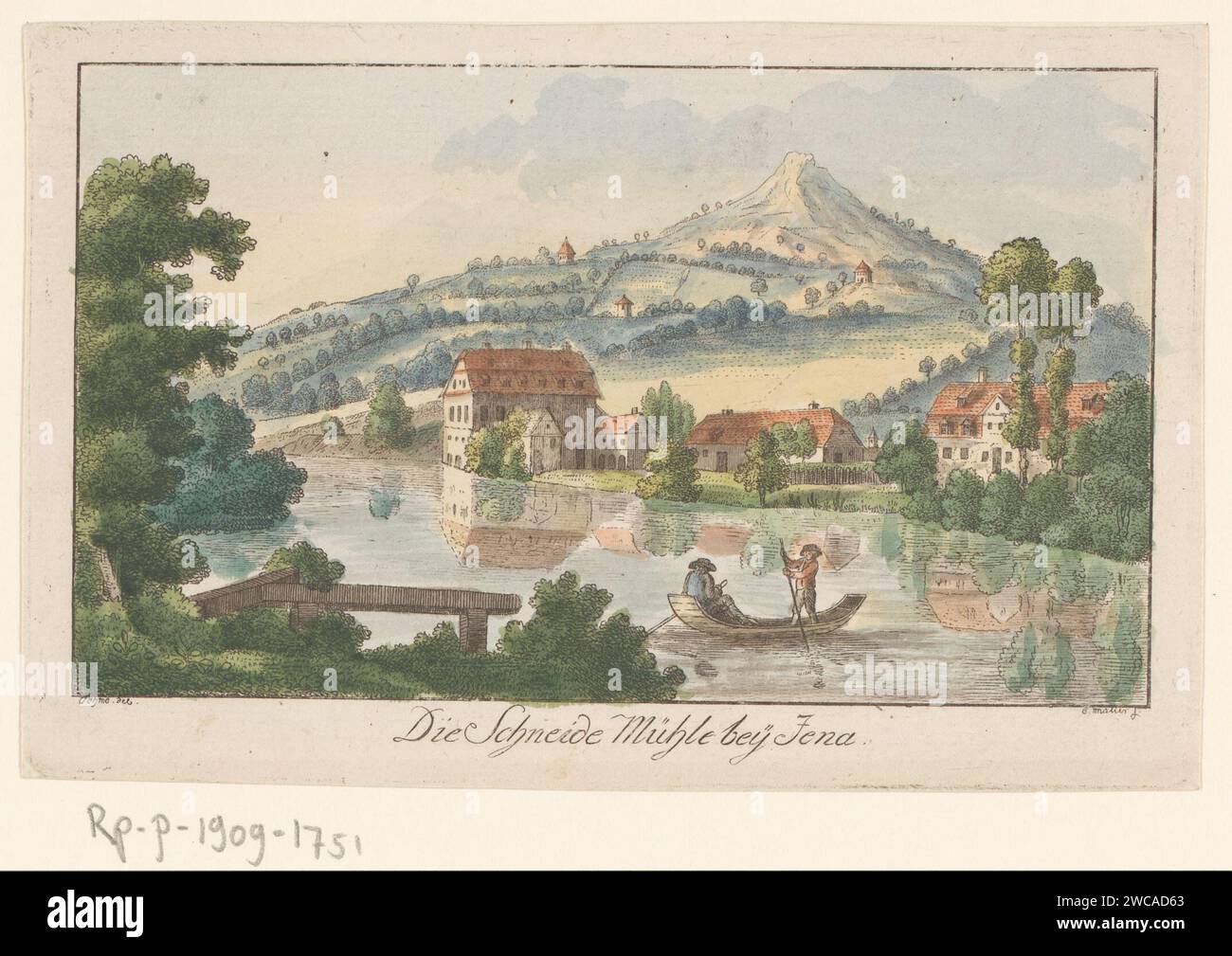 Blick auf das Sägewerk in Jena, C. Müller, nach Christian Gotthilf Immanuel Oehme, 1769 - 1832 Druckpapier-Ätzsägewerk (Werke) Jena Stockfoto