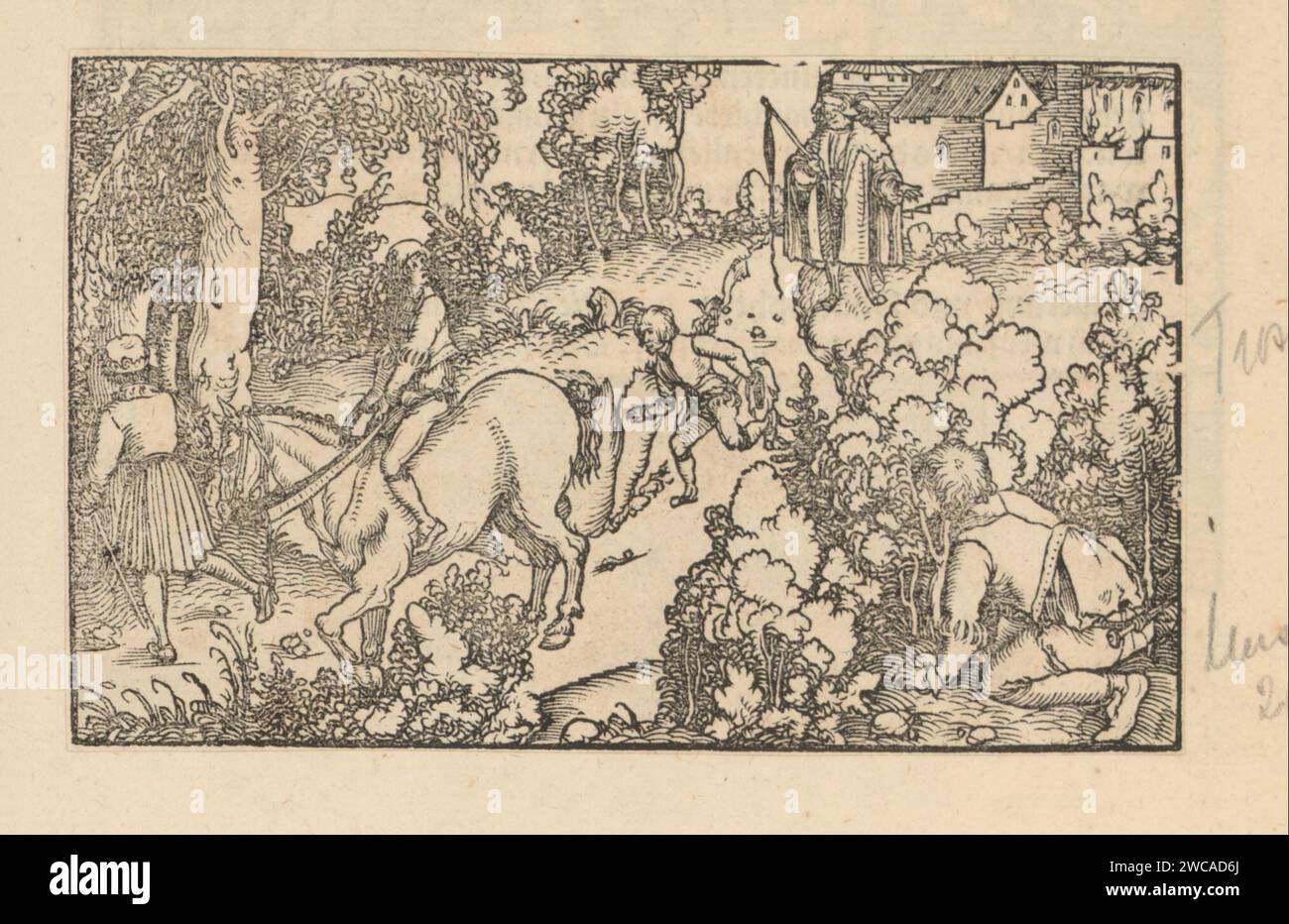 Männer Run Away from the Governor, Anonym, Hans Weiditz (II), 1514–1532 Print Print ist Teil eines Albums. Buchdruck-Gerichtsdiener aus Papier. Schrauben, wegrennen ( Pferd) Stockfoto
