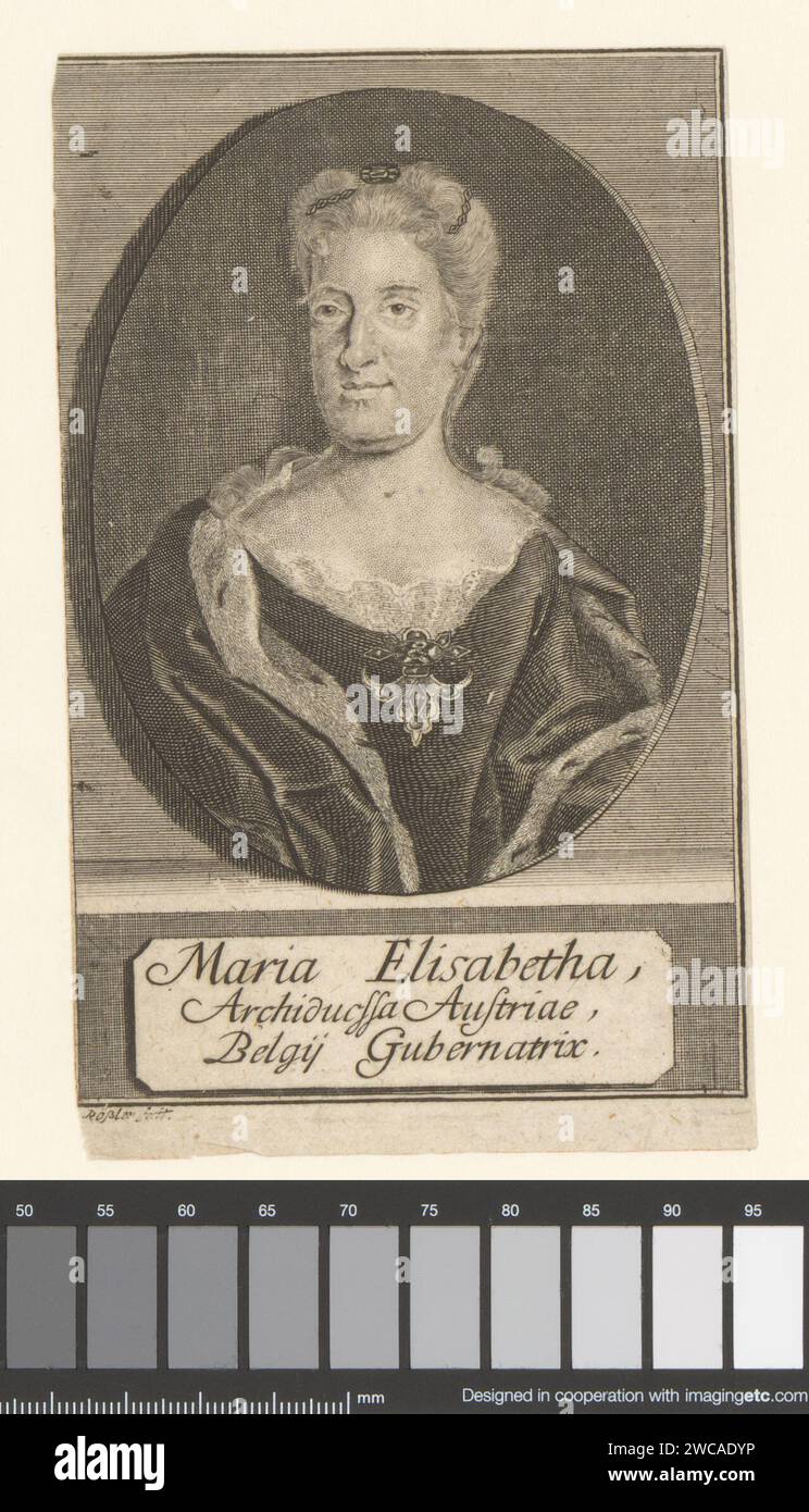 Porträt von Maria Elisabeth, Erzherzogin von Österreich, Michael Rössler, 1724 - 1777 Druckpapierstich historische Personen - BB - Frau Stockfoto