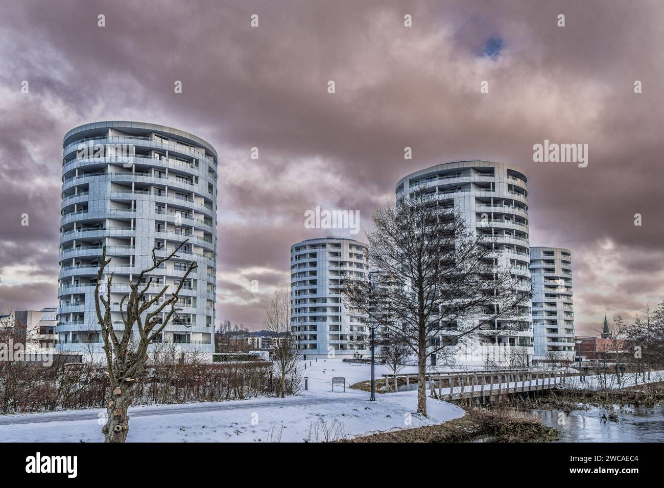 Fünf Schwestern rund um Wohnwohnungen in Vejle, Dänemark Stockfoto
