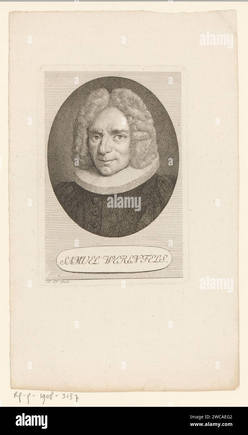 PortraT van Samuel Werenfels, Heinrich Pfenninger, 1759 - 1815 Druckpapier, das historische Personen graviert Stockfoto