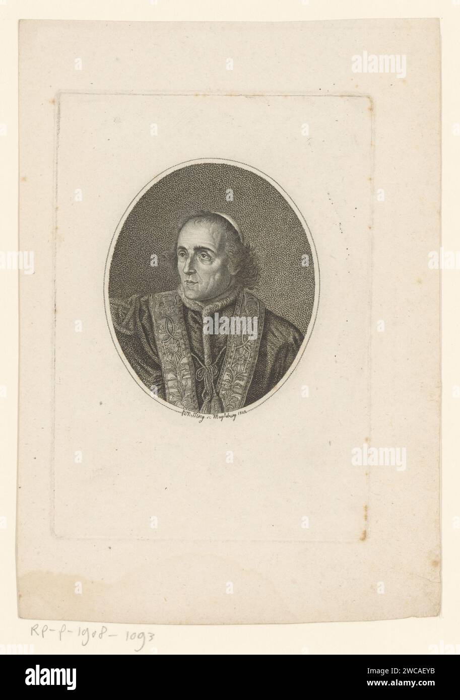 Portret van Pius VII., Friedrich Wilhelm Nettling, 1805 Druck Virginburg-Papier historische Personen. Liturgische Gewänder, Kanonikale Stockfoto