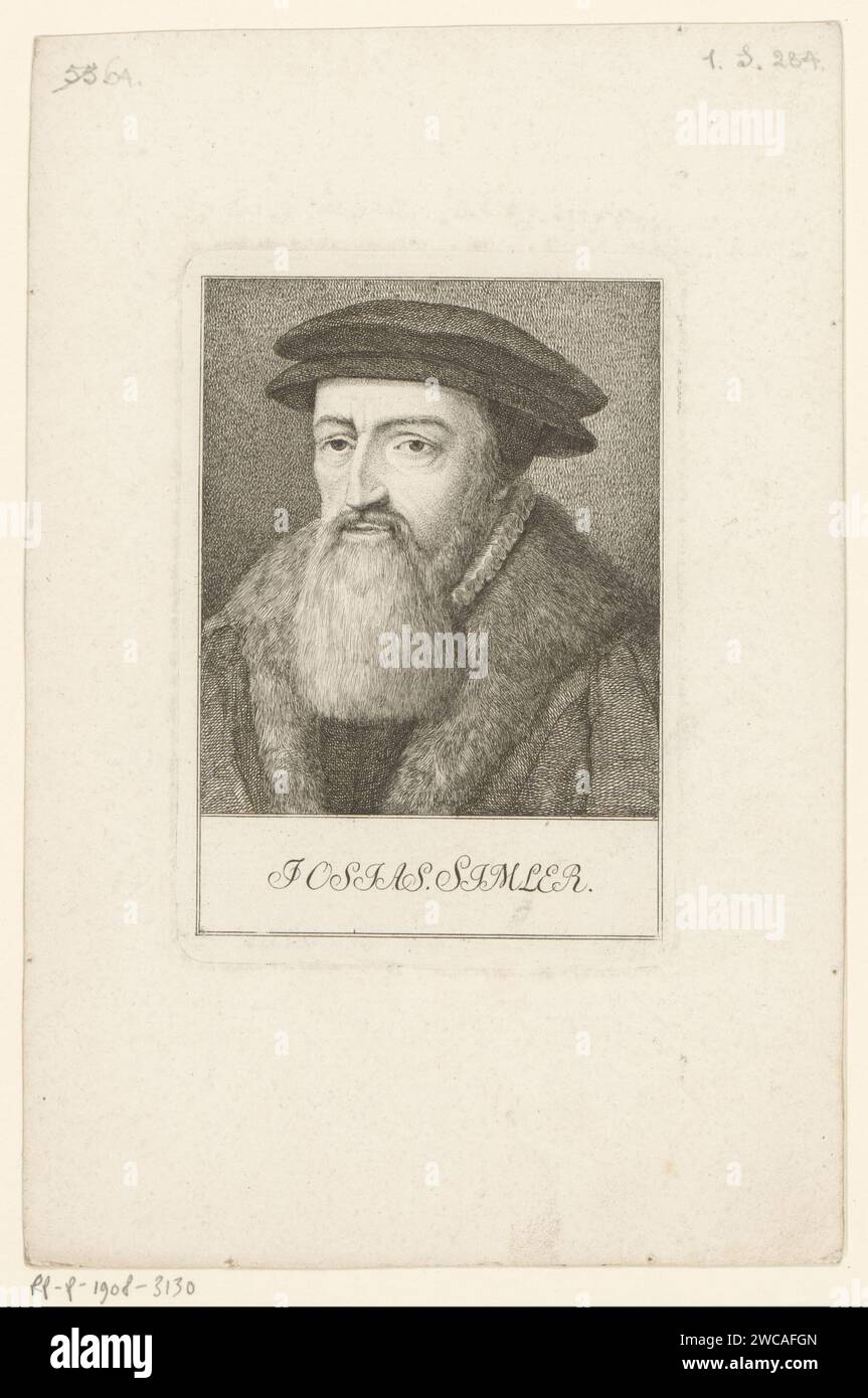 Porträt van Josias Simlerus, Heinrich Pfenninger, 1759 - 1815 Druckpapier, das historische Personen graviert Stockfoto