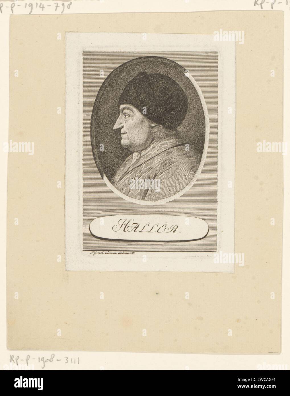 Porträt van Albrecht Haller, Heinrich Pfenninger, 1759 - 1815 Druckpapier, das historische Personen graviert Stockfoto