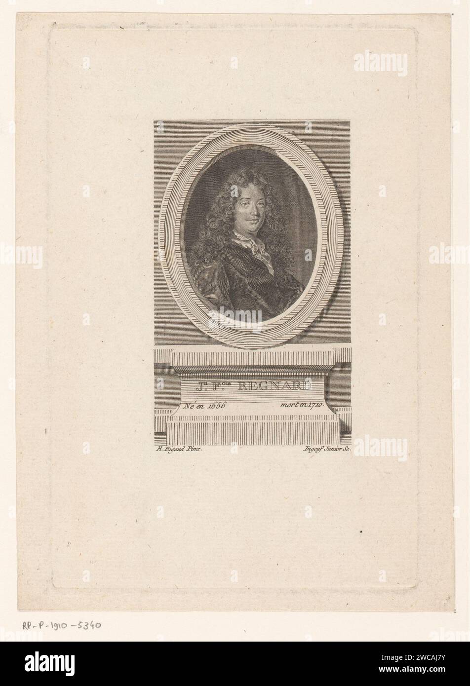 Portret van Jean -Francois Regnard, Francois Robert Ingouf, nach Hyacinthe Rigaud, 1778 - 1787 Druckerei: Franziskus: Paris Papierstich / Gravur historischer Personen Stockfoto