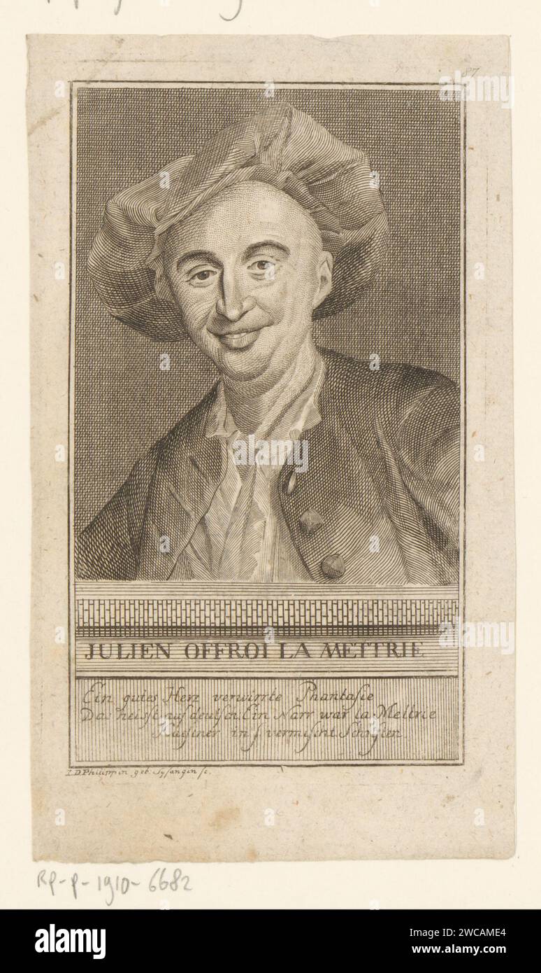 Portret Van Julien Offer de la Metrie, Johanna Dorothea Sysang, 1739 - 1791 Druckpapier mit Gravur historischer Personen Stockfoto