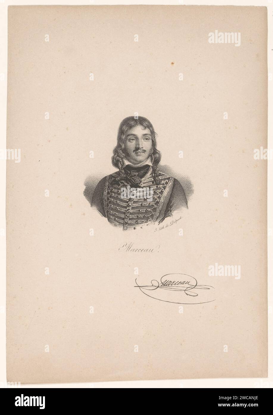 Portret van Francois Séverin Marceau, Anonym, Witwe Delpech (Naudet), in Gold nach 1818 - in oder vor 1842 Druck Paris Papier historische Personen Stockfoto