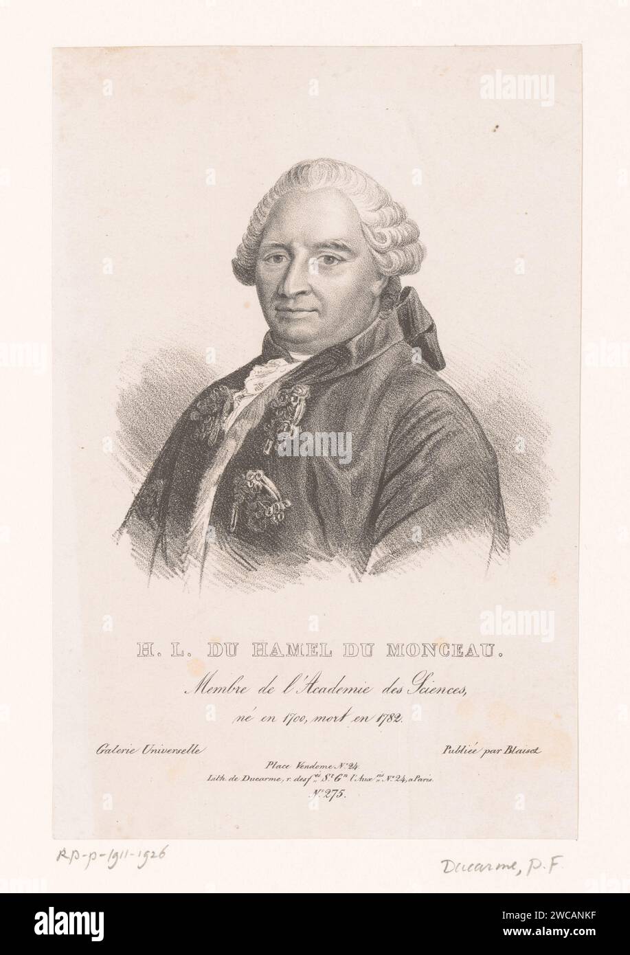 Portret van Henri Louis Duhamel du Monceau, Anonym, Pierre Francois Ducarme, 1820 - 1829 Druck Paris Papier historische Personen Stockfoto