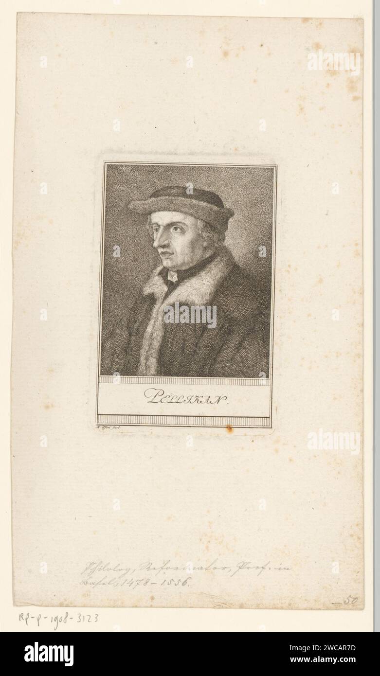 Porträt van Conrad Pellican, Heinrich Pfenninger, 1759 - 1815 Druckpapier, das historische Personen graviert Stockfoto