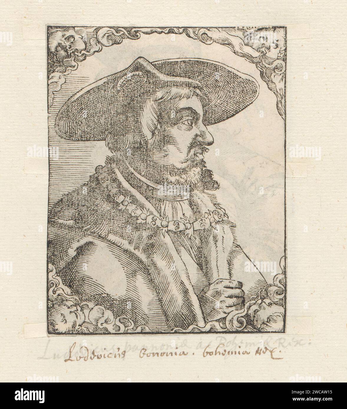 Porträt Ludwigs II. Von Ungarn, Anonym, nach Tobias Stimmer, 1549–1575 Print Print ist Teil eines Albums. Papierhistorische Personen. Herrscher, souverän Stockfoto