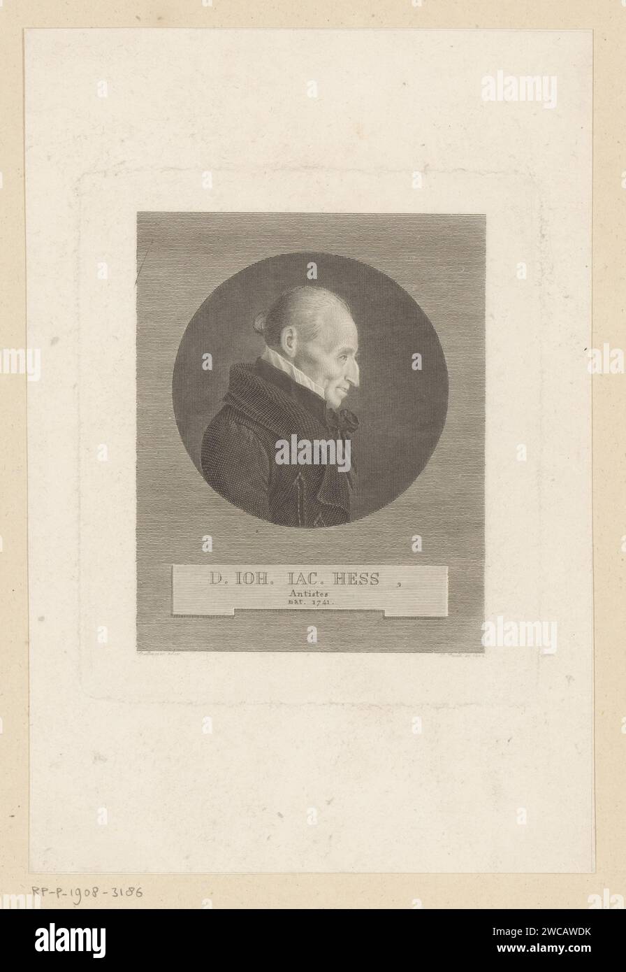 Porträt von Johann Jakob Hess, Leonhard Staub, nach Speissegger, 1823 Druck Schweiz (evtl.) Papier graviert historische Personen Stockfoto
