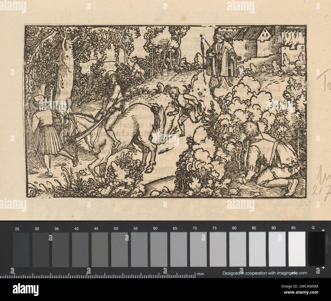 Männer Run Away from the Governor, Anonym, Hans Weiditz (II), 1514–1532 Print Print ist Teil eines Albums. Buchdruck-Gerichtsdiener aus Papier. Schrauben, wegrennen ( Pferd) Stockfoto