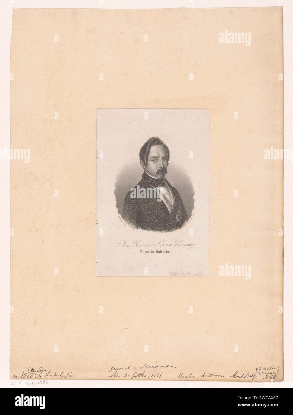 Portret Van Ramón María Narváez y Campos, Hertog Van Valencia, Carl Mayer, nach Giuseppe Fagnani, 1851 Druck Nürnberg Papier Stahl Gravur historische Personen Stockfoto