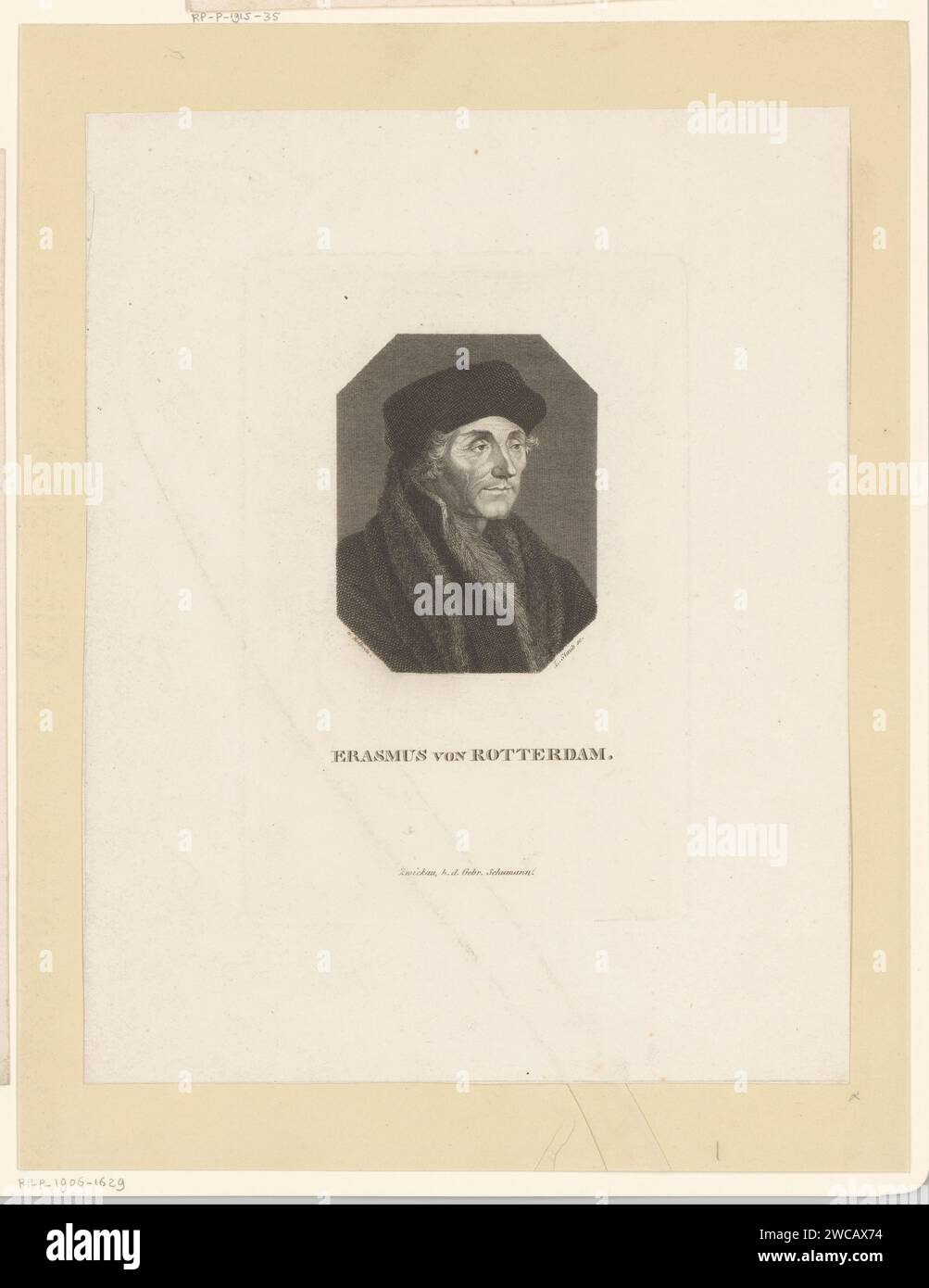 Porträt van Desiderius Erasmus, Leonhard Staub, nach Hans Holbein (II), 1810 - 1826 Druck Zwickauer Papierstich / Gravur historischer Personen Stockfoto