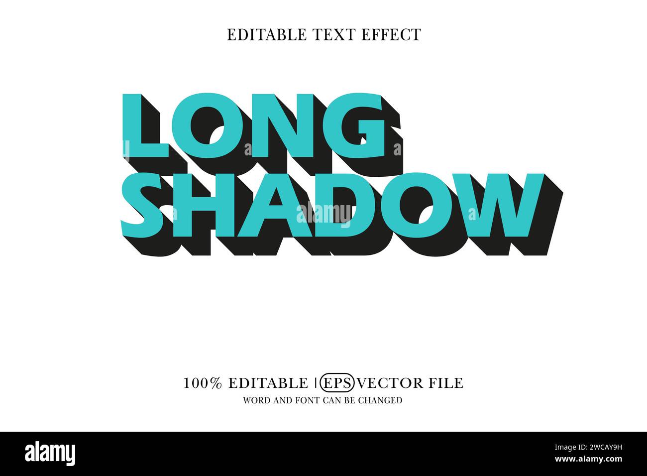 Langer Retro-Schattentexteffekt mit bearbeitbarem Text. 3D-Textmodell, Stock Vektor