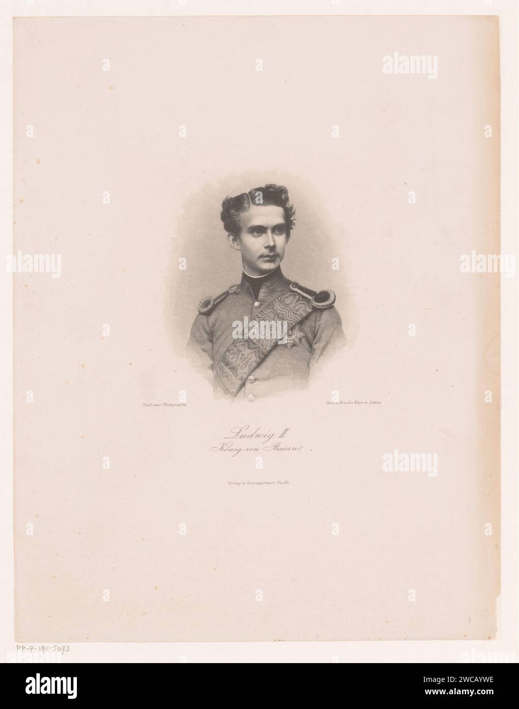 Porträt Ludwigs II., König von Bayern, August Weger, nach Anonym, 1864 - 1892 Druck Leipziger Papierstahlstich historischer Personen Stockfoto