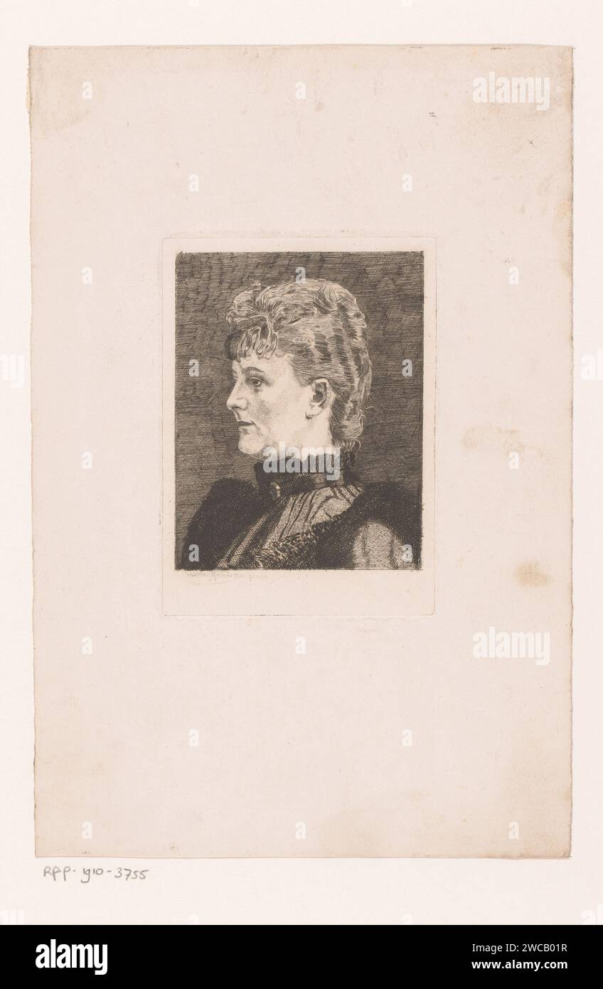 Porträt einer unbekannten Frau, Karl Meunier, 1874 - 1894 Druckpapier, das eine Erwachsene Frau ätzt. Historische Personen Stockfoto