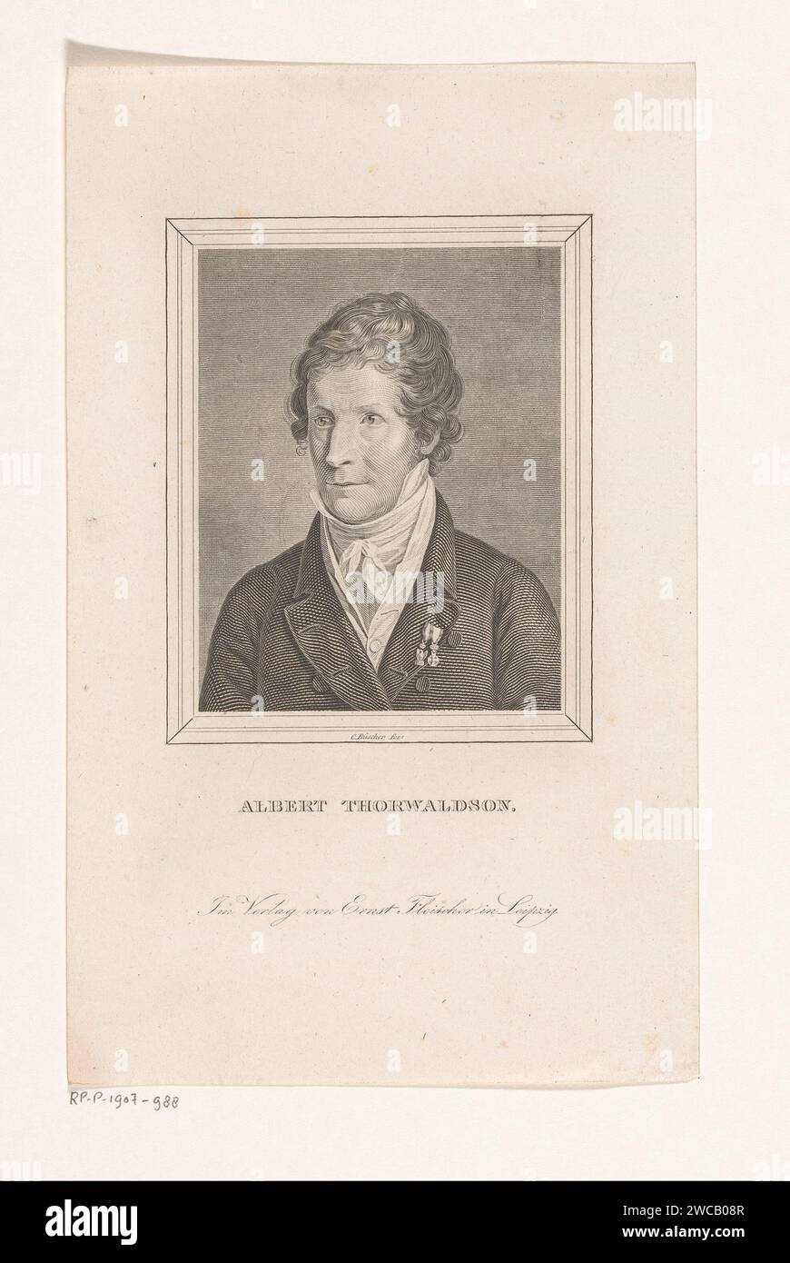 Portret Van Bertel Thorvaldsen, C. Büscher, nach Christian Hornemann, 1829 - 1832 Druckgraphiker: DeutschVerlag: Leipziger Papierstich historischer Personen. Ritterorden. Porträt, Selbstporträt des Bildhauers Stockfoto