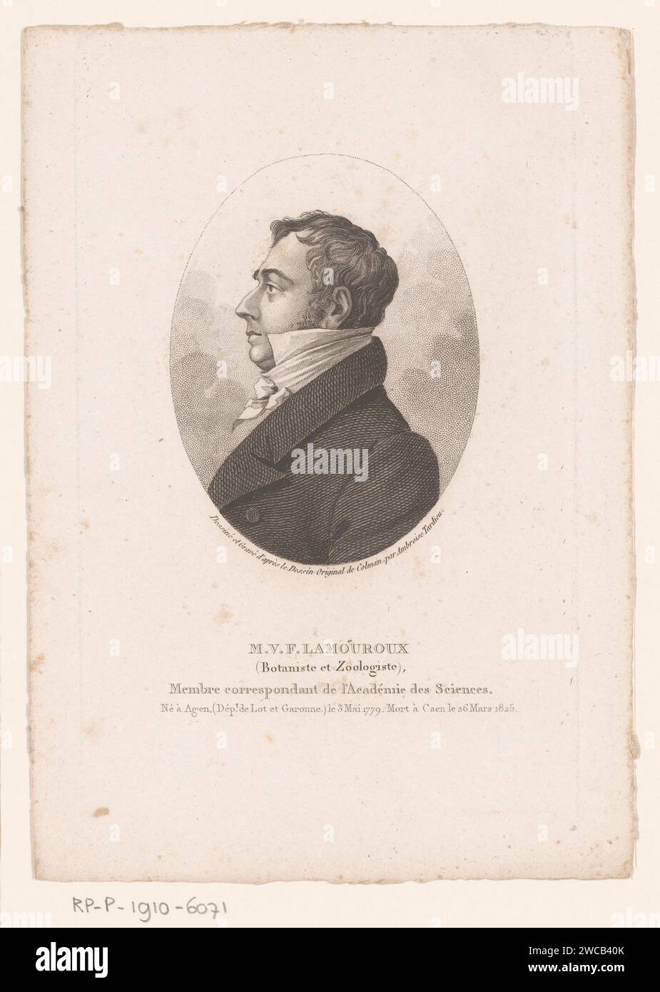 Portret van Jean Vincent Félix Lamouroux, Ambroise Tardieu, nach Samuel Colman, 1820 - 1828 Druck Paris Papierstich / Ätzen historischer Personen Stockfoto