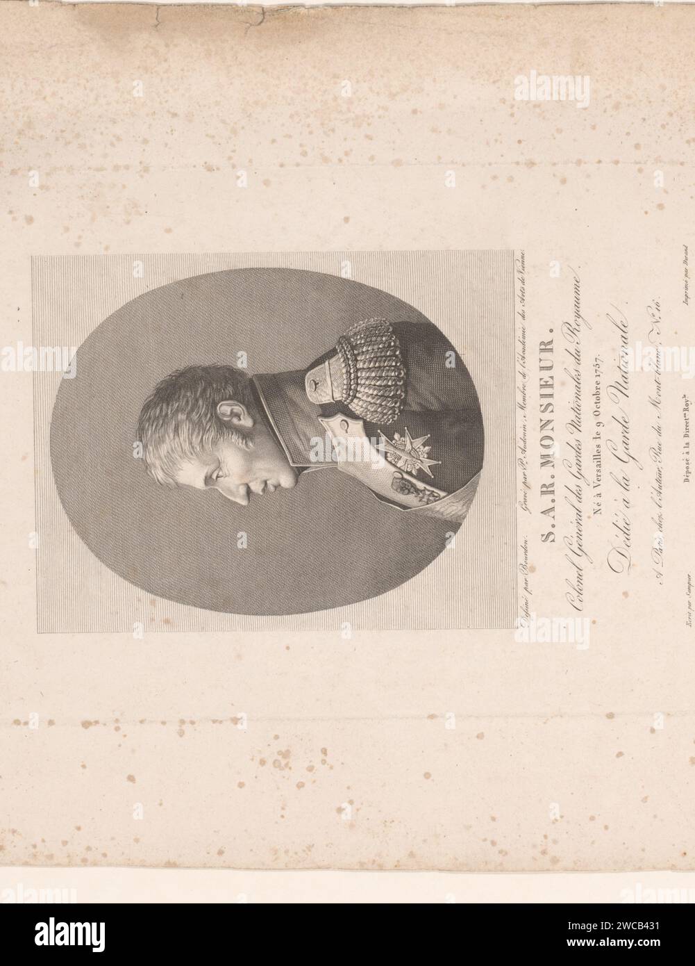 Porträt von König Karl X. von Frankreich, Pierre Audouin, nach Bourdon, 1818 Druckgraphiker: Franzepublisher: Paris Papierätzung / Gravur historischer Personen Stockfoto