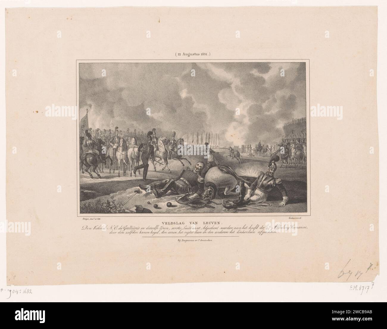 Schlacht von Leuven, Johannes Steyn, 1831 Print Amsterdam Paper Battle. Er wird außer Gefecht gesetzt, indem er Louvain verwundet Stockfoto