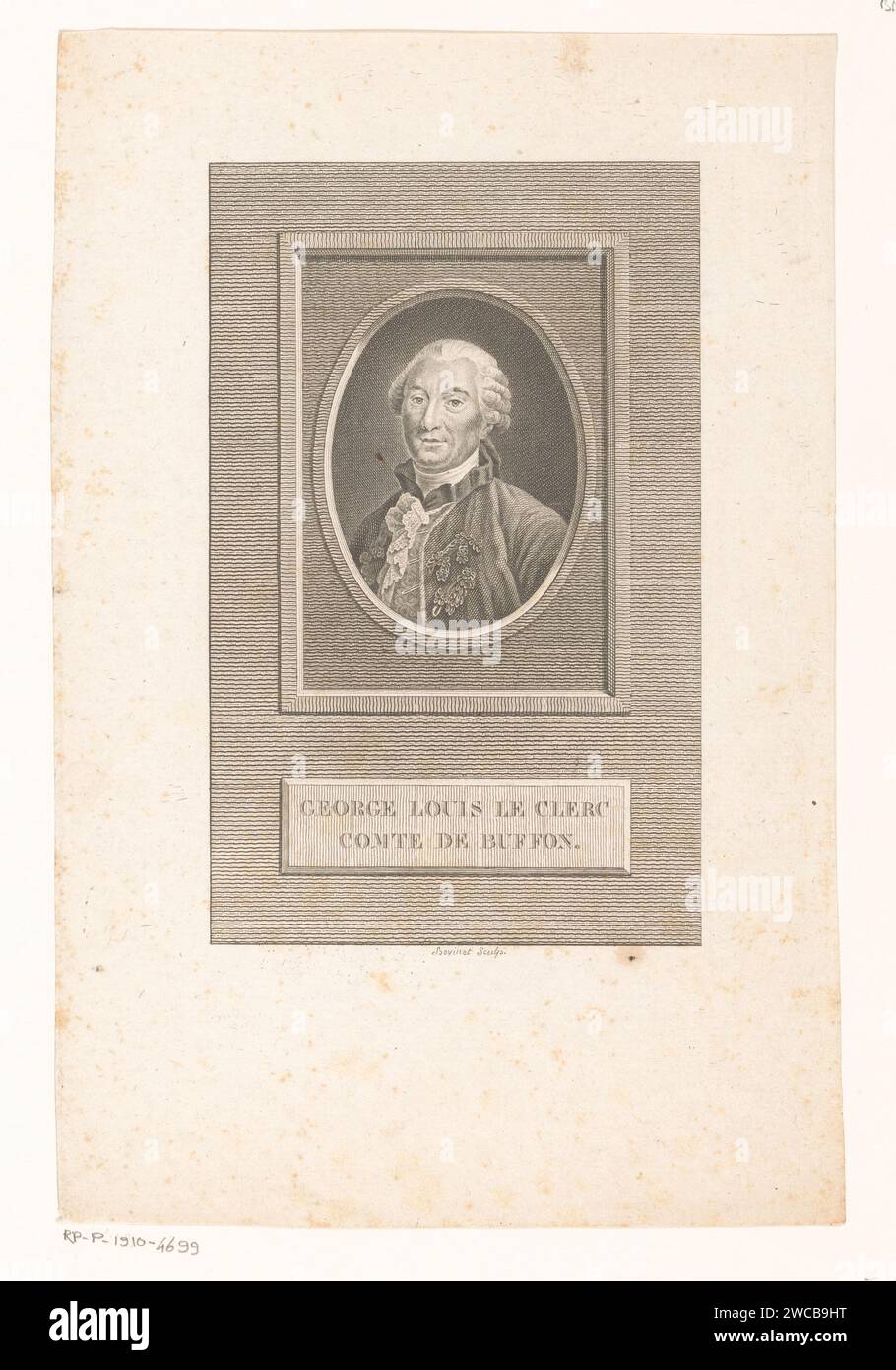 Portret van Georges - Louis Leclerc Graaf de Buffon, Edme Bovinet, 1777 - 1832 Druckpapier, das historische Personen graviert. Perücke Stockfoto