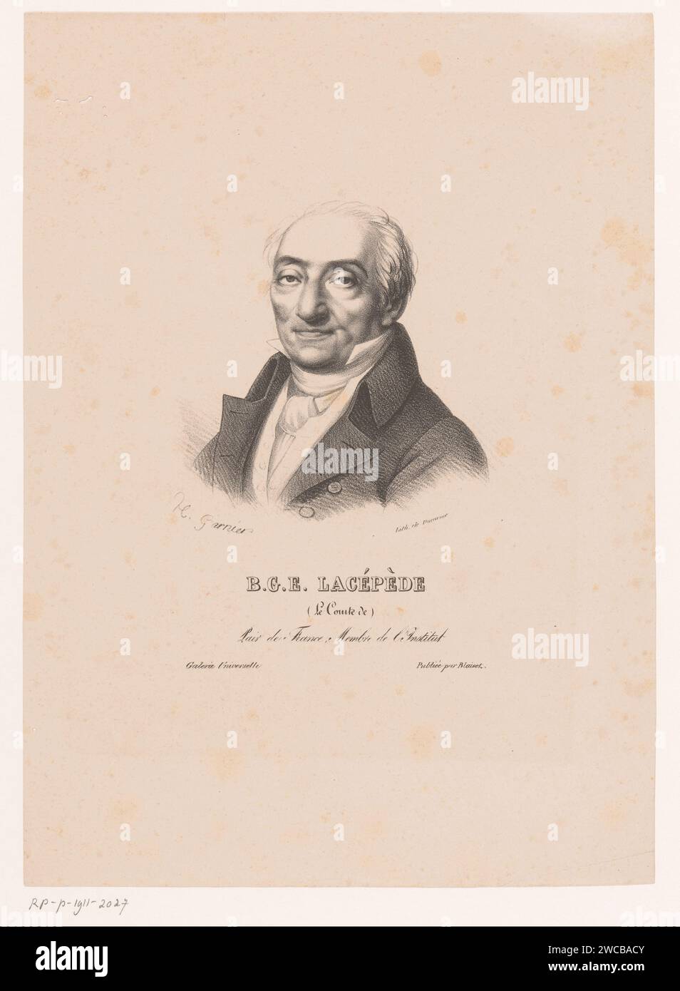 Portret van Bernard Germain de Lacépède, Hippolyte Louis Garnier, 1823 Druck Paris Papier historische Personen Stockfoto
