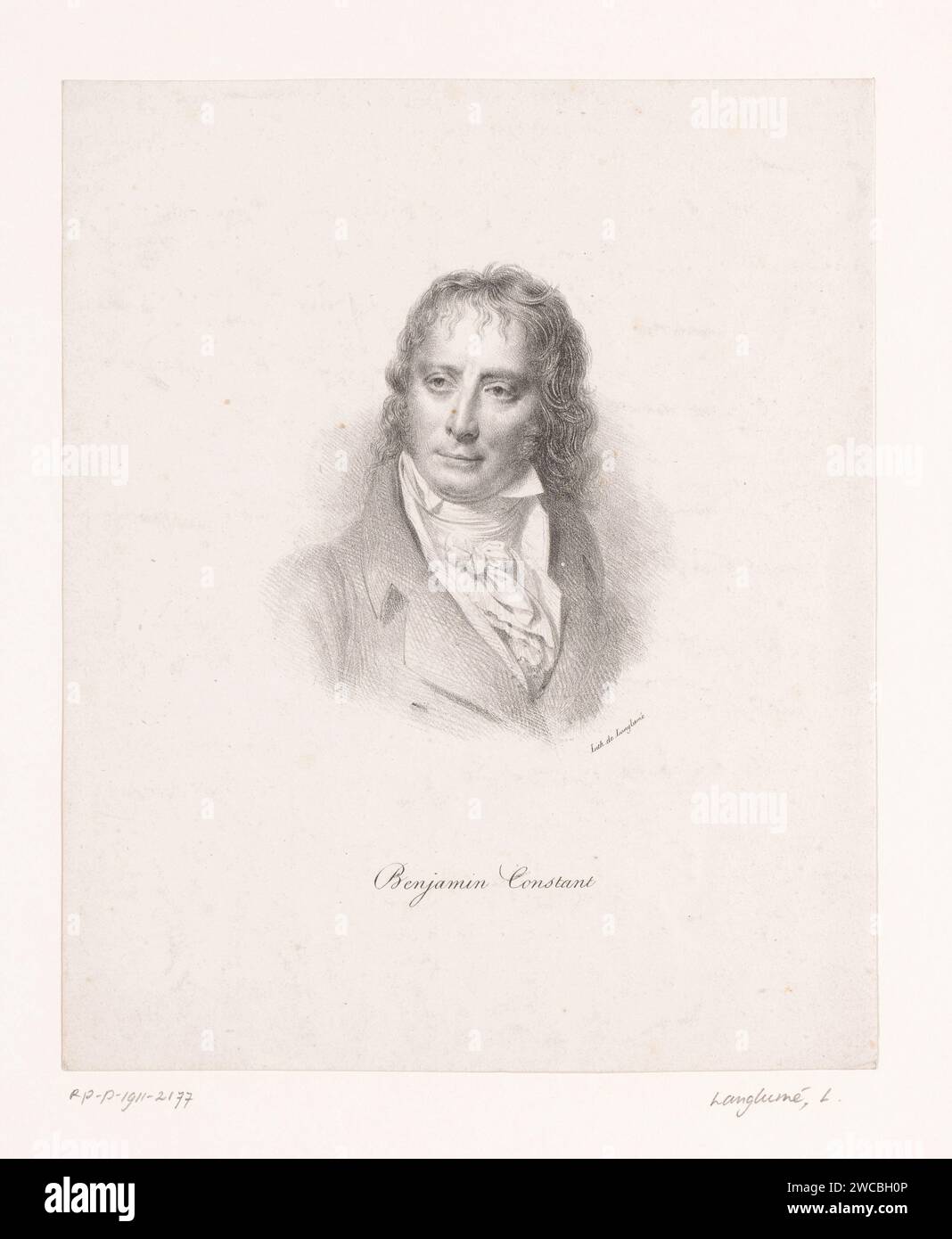 Portret van Benjamin Constant, Anonym, Pierre Langlumé, 1820 - 1830 Druck Paris Papier historische Personen Stockfoto
