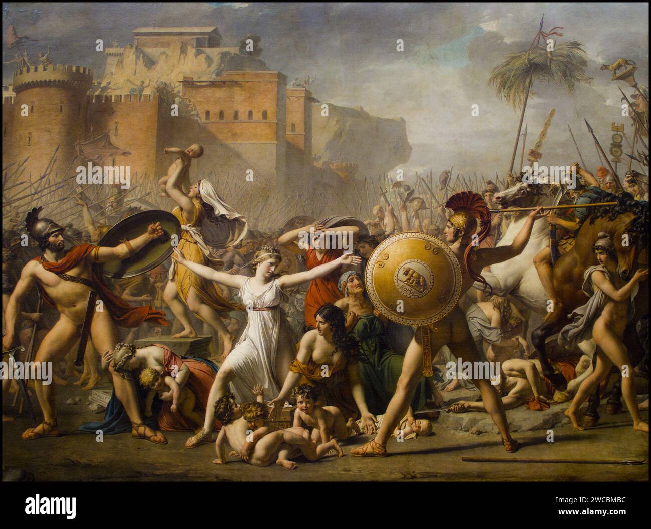 Titel: Les Sabines. The Sabines Künstler: Jacques Louis David Medium: Öl auf Leinwand Abmessungen: 3,85 m x 5,22 m Ort: Louvre Museum Stockfoto