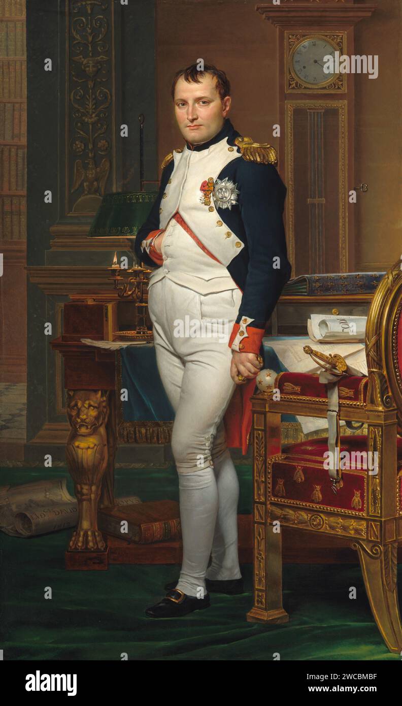 Titel: Napoleon Bonaparte in seiner Studie an den Tuilerien Künstler: Jacques-Louis David Jahr: 1812 Medium: Öl auf Leinwand Abmessungen: 205 x 128 cm Ort: Privatsammlung Stockfoto
